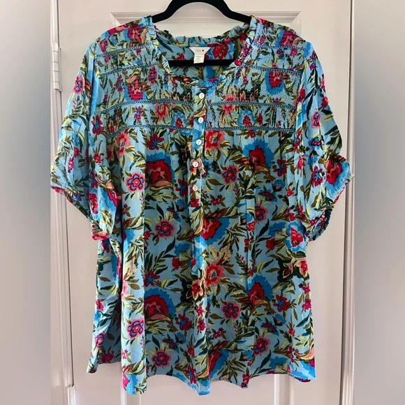 Intro. Blue and Red Floral Women's Top - Picture 1 of 7
